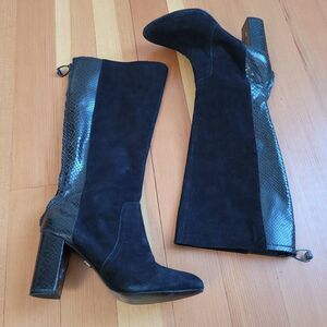 Anne Klein aknilise 9M black boots knee high faux snakeskin goth‎ rocker grunge